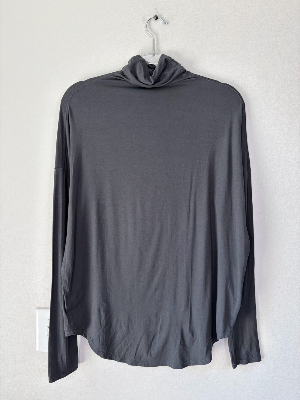 Vince Dark Gray Funnel Turtle Neck Micro Modal Long Sleeve Top